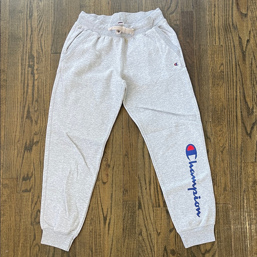 Champion Women’s Light Gray Joggers with Blue Logo